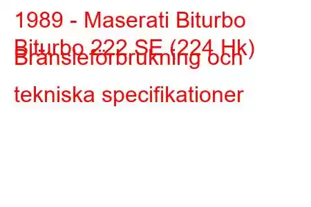 1989 - Maserati Biturbo
Biturbo 222 SE (224 Hk) Bränsleförbrukning och tekniska specifikationer