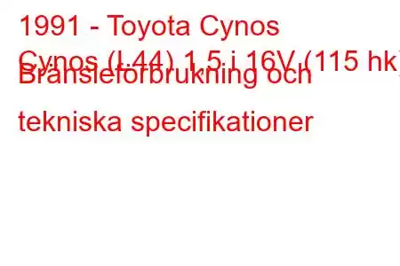 1991 - Toyota Cynos
Cynos (L44) 1,5 i 16V (115 hk) Bränsleförbrukning och tekniska specifikationer