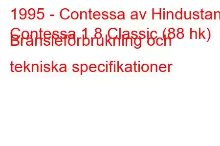 1995 - Contessa av Hindustan
Contessa 1.8 Classic (88 hk) Bränsleförbrukning och tekniska specifikationer