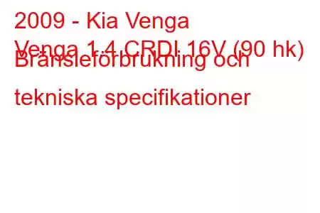 2009 - Kia Venga
Venga 1.4 CRDI 16V (90 hk) Bränsleförbrukning och tekniska specifikationer