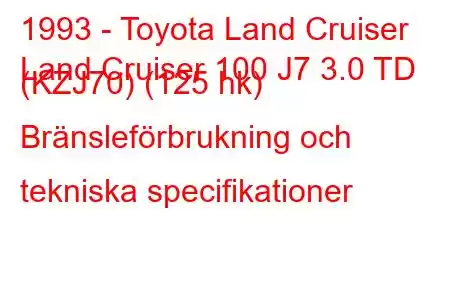 1993 - Toyota Land Cruiser
Land Cruiser 100 J7 3.0 TD (KZJ70) (125 hk) Bränsleförbrukning och tekniska specifikationer