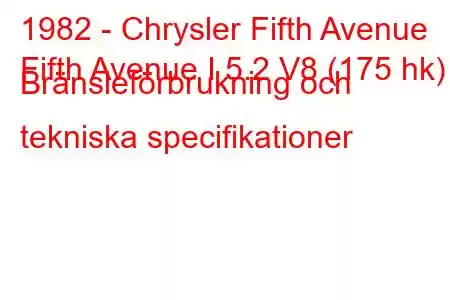 1982 - Chrysler Fifth Avenue
Fifth Avenue I 5.2 V8 (175 hk) Bränsleförbrukning och tekniska specifikationer