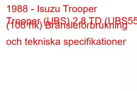 1988 - Isuzu Trooper
Trooper (UBS) 2.8 TD (UBS55) (106 hk) Bränsleförbrukning och tekniska specifikationer