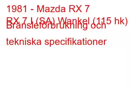 1981 - Mazda RX 7
RX 7 I (SA) Wankel (115 hk) Bränsleförbrukning och tekniska specifikationer