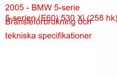 2005 - BMW 5-serie
5-serien (E60) 530 Xi (258 hk) Bränsleförbrukning och tekniska specifikationer