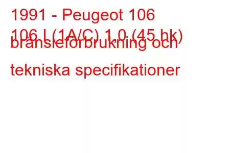 1991 - Peugeot 106
106 I (1A/C) 1,0 (45 hk) bränsleförbrukning och tekniska specifikationer