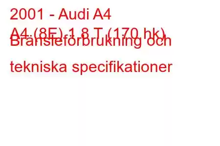 2001 - Audi A4
A4 (8E) 1,8 T (170 hk) Bränsleförbrukning och tekniska specifikationer