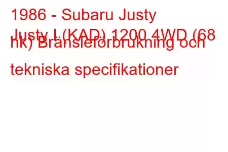 1986 - Subaru Justy
Justy I (KAD) 1200 4WD (68 hk) Bränsleförbrukning och tekniska specifikationer