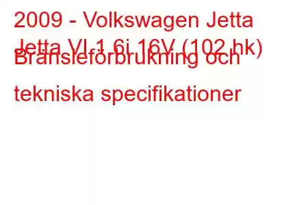 2009 - Volkswagen Jetta
Jetta VI 1.6i 16V (102 hk) Bränsleförbrukning och tekniska specifikationer