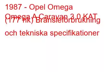 1987 - Opel Omega
Omega A Caravan 3.0 KAT (177 hk) Bränsleförbrukning och tekniska specifikationer