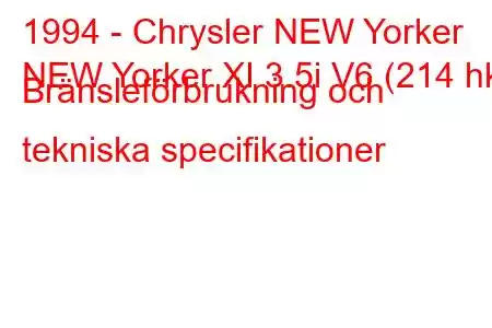 1994 - Chrysler NEW Yorker
NEW Yorker XI 3.5i V6 (214 hk) Bränsleförbrukning och tekniska specifikationer