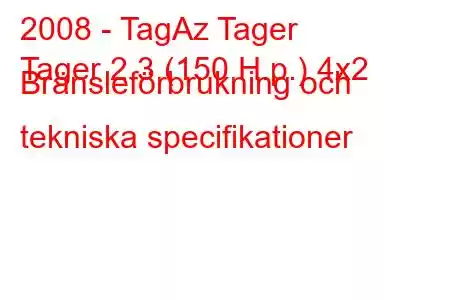 2008 - TagAz Tager
Tager 2.3 (150 H.p.) 4x2 Bränsleförbrukning och tekniska specifikationer