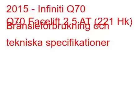 2015 - Infiniti Q70
Q70 Facelift 2.5 AT (221 Hk) Bränsleförbrukning och tekniska specifikationer