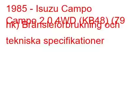 1985 - Isuzu Campo
Campo 2.0 4WD (KB48) (79 hk) Bränsleförbrukning och tekniska specifikationer