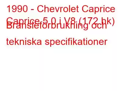 1990 - Chevrolet Caprice
Caprice 5.0 i V8 (172 hk) Bränsleförbrukning och tekniska specifikationer