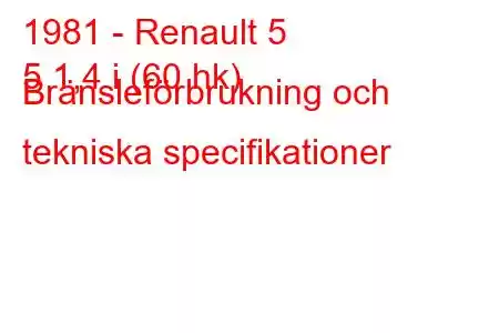 1981 - Renault 5
5 1,4 i (60 hk) Bränsleförbrukning och tekniska specifikationer