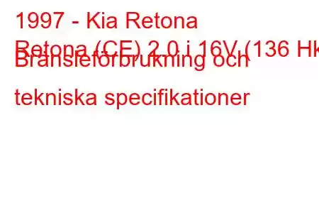 1997 - Kia Retona
Retona (CE) 2.0 i 16V (136 Hk) Bränsleförbrukning och tekniska specifikationer