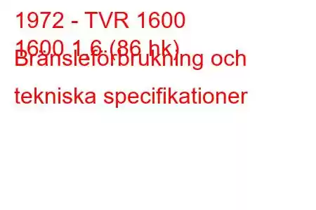 1972 - TVR 1600
1600 1,6 (86 hk) Bränsleförbrukning och tekniska specifikationer