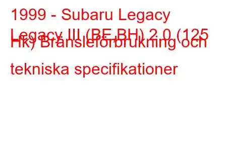 1999 - Subaru Legacy
Legacy III (BE,BH) 2.0 (125 Hk) Bränsleförbrukning och tekniska specifikationer