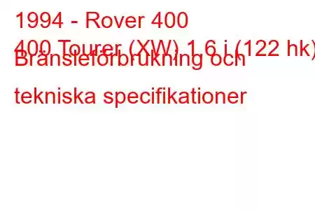 1994 - Rover 400
400 Tourer (XW) 1,6 i (122 hk) Bränsleförbrukning och tekniska specifikationer