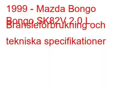 1999 - Mazda Bongo
Bongo SK82V 2,0 L Bränsleförbrukning och tekniska specifikationer