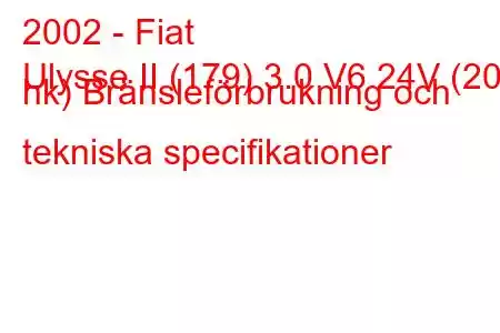 2002 - Fiat
Ulysse II (179) 3.0 V6 24V (204 hk) Bränsleförbrukning och tekniska specifikationer