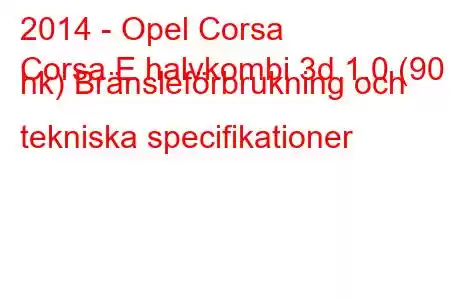 2014 - Opel Corsa
Corsa E halvkombi 3d 1.0 (90 hk) Bränsleförbrukning och tekniska specifikationer