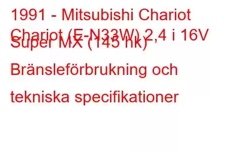 1991 - Mitsubishi Chariot
Chariot (E-N33W) 2,4 i 16V Super MX (145 hk) Bränsleförbrukning och tekniska specifikationer