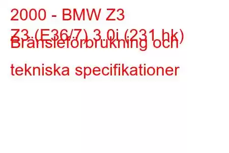 2000 - BMW Z3
Z3 (E36/7) 3.0i (231 hk) Bränsleförbrukning och tekniska specifikationer