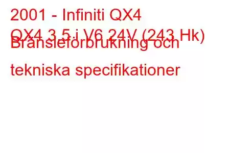 2001 - Infiniti QX4
QX4 3.5 i V6 24V (243 Hk) Bränsleförbrukning och tekniska specifikationer