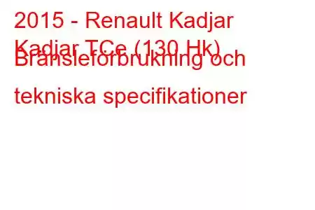 2015 - Renault Kadjar
Kadjar TCe (130 Hk) Bränsleförbrukning och tekniska specifikationer