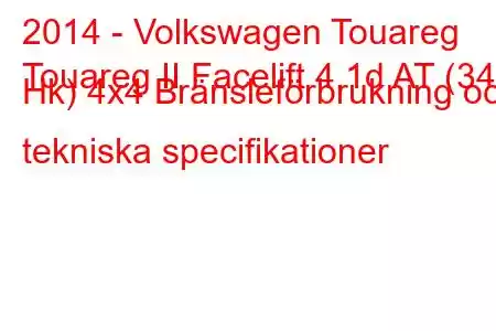 2014 - Volkswagen Touareg
Touareg II Facelift 4.1d AT (340 Hk) 4x4 Bränsleförbrukning och tekniska specifikationer