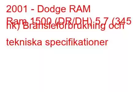 2001 - Dodge RAM
Ram 1500 (DR/DH) 5,7 (345 hk) Bränsleförbrukning och tekniska specifikationer