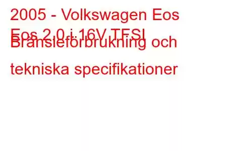 2005 - Volkswagen Eos
Eos 2.0 i 16V TFSI Bränsleförbrukning och tekniska specifikationer