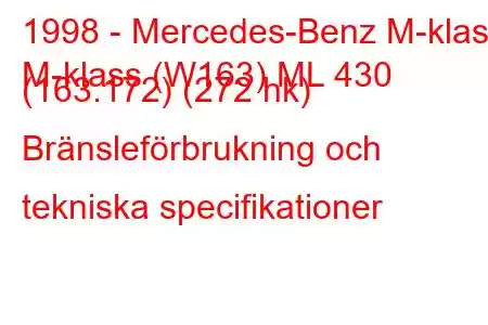 1998 - Mercedes-Benz M-klass
M-klass (W163) ML 430 (163.172) (272 hk) Bränsleförbrukning och tekniska specifikationer