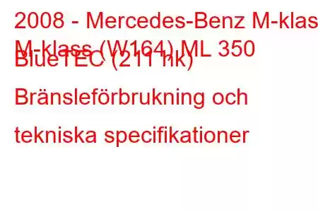 2008 - Mercedes-Benz M-klass
M-klass (W164) ML 350 BlueTEC (211 hk) Bränsleförbrukning och tekniska specifikationer