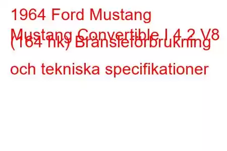 1964 Ford Mustang
Mustang Convertible I 4.2 V8 (164 hk) Bränsleförbrukning och tekniska specifikationer