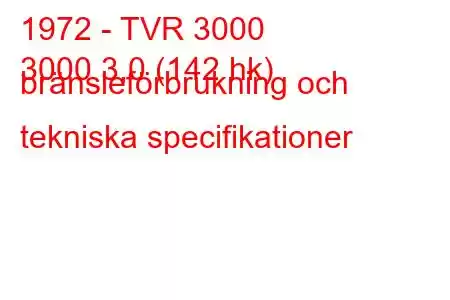 1972 - TVR 3000
3000 3,0 (142 hk) bränsleförbrukning och tekniska specifikationer