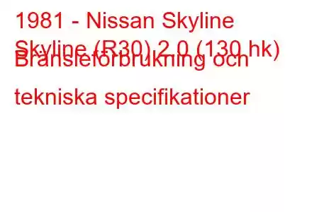 1981 - Nissan Skyline
Skyline (R30) 2.0 (130 hk) Bränsleförbrukning och tekniska specifikationer