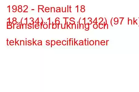 1982 - Renault 18
18 (134) 1,6 TS (1342) (97 hk) Bränsleförbrukning och tekniska specifikationer