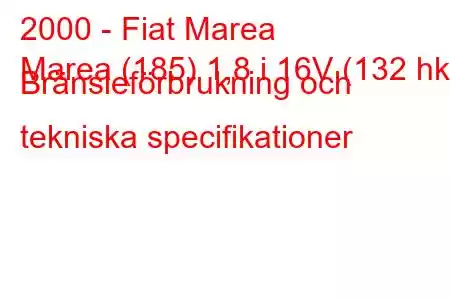 2000 - Fiat Marea
Marea (185) 1,8 i 16V (132 hk) Bränsleförbrukning och tekniska specifikationer