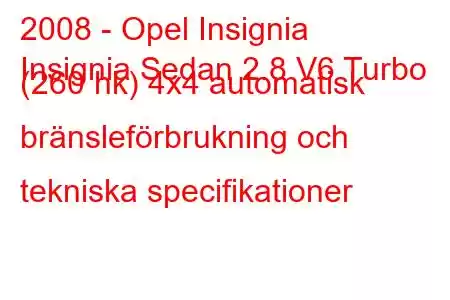 2008 - Opel Insignia
Insignia Sedan 2.8 V6 Turbo (260 hk) 4x4 automatisk bränsleförbrukning och tekniska specifikationer