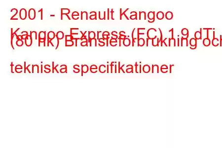 2001 - Renault Kangoo
Kangoo Express (FC) 1,9 dTi (80 hk) Bränsleförbrukning och tekniska specifikationer