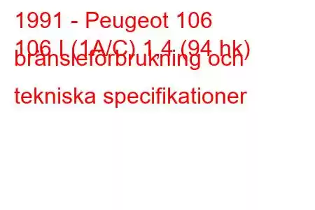 1991 - Peugeot 106
106 I (1A/C) 1,4 (94 hk) bränsleförbrukning och tekniska specifikationer