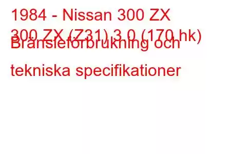 1984 - Nissan 300 ZX
300 ZX (Z31) 3.0 (170 hk) Bränsleförbrukning och tekniska specifikationer