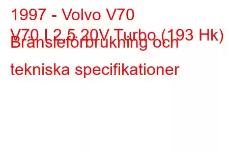 1997 - Volvo V70
V70 I 2,5 20V Turbo (193 Hk) Bränsleförbrukning och tekniska specifikationer