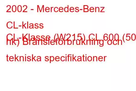 2002 - Mercedes-Benz CL-klass
CL-Klasse (W215) CL 600 (500 hk) Bränsleförbrukning och tekniska specifikationer