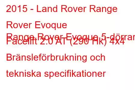 2015 - Land Rover Range Rover Evoque
Range Rover Evoque 5-dörrars Facelift 2.0 AT (290 Hk) 4x4 Bränsleförbrukning och tekniska specifikationer