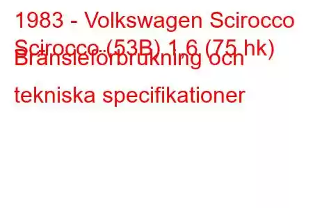 1983 - Volkswagen Scirocco
Scirocco (53B) 1,6 (75 hk) Bränsleförbrukning och tekniska specifikationer