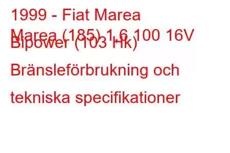 1999 - Fiat Marea
Marea (185) 1,6 100 16V Bipower (103 Hk) Bränsleförbrukning och tekniska specifikationer